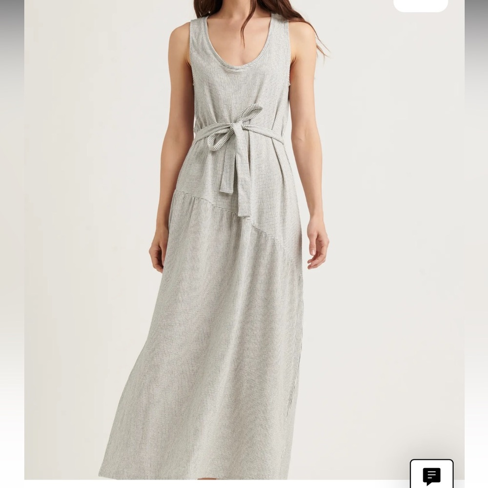 Lucky Brand Eliza Stripe Belted Maxi Dress Size Small Navy/White
